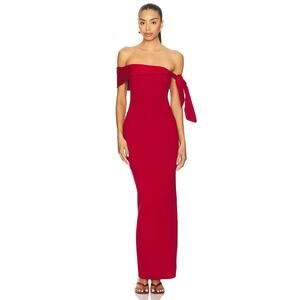 SNDYS xREVOLVE Jaymes Off Shoulder Stretch Knit Old Money Cranberry Maxi Dress S